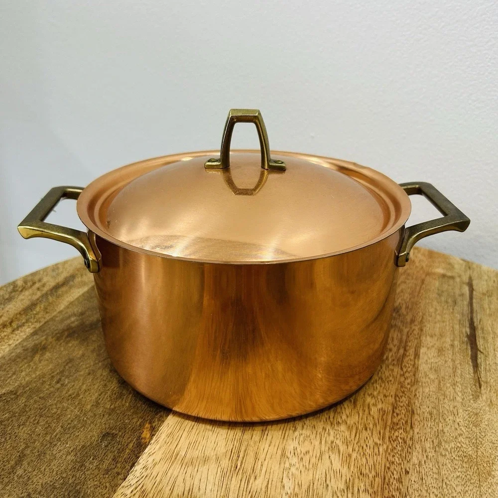Paul Revere Limited 1801 3Qt Copper Stainless Brass Stock Pot Dutch Oven NOS